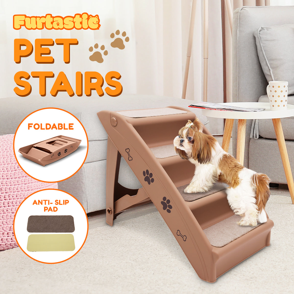 Furtastic Foldable Pet Stairs 50cm Non-Slip Dog Steps Ladder Cat Ramp for High Bed Couch Car Small Senior Pets