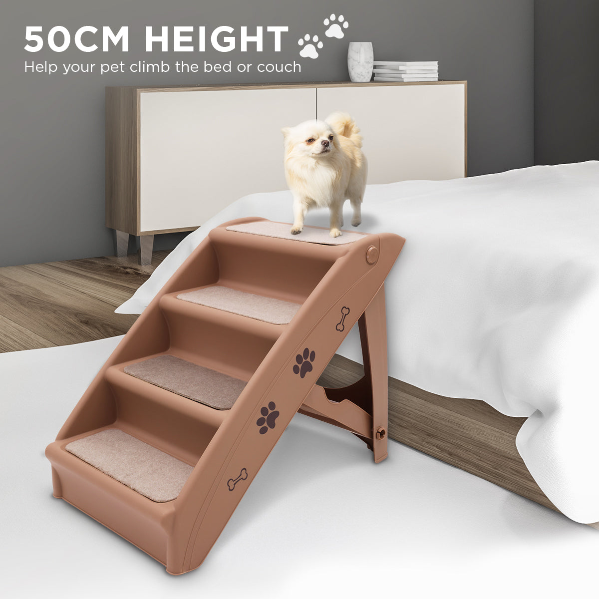 Furtastic Foldable Pet Stairs 50cm Non-Slip Dog Steps Ladder Cat Ramp for High Bed Couch Car Small Senior Pets