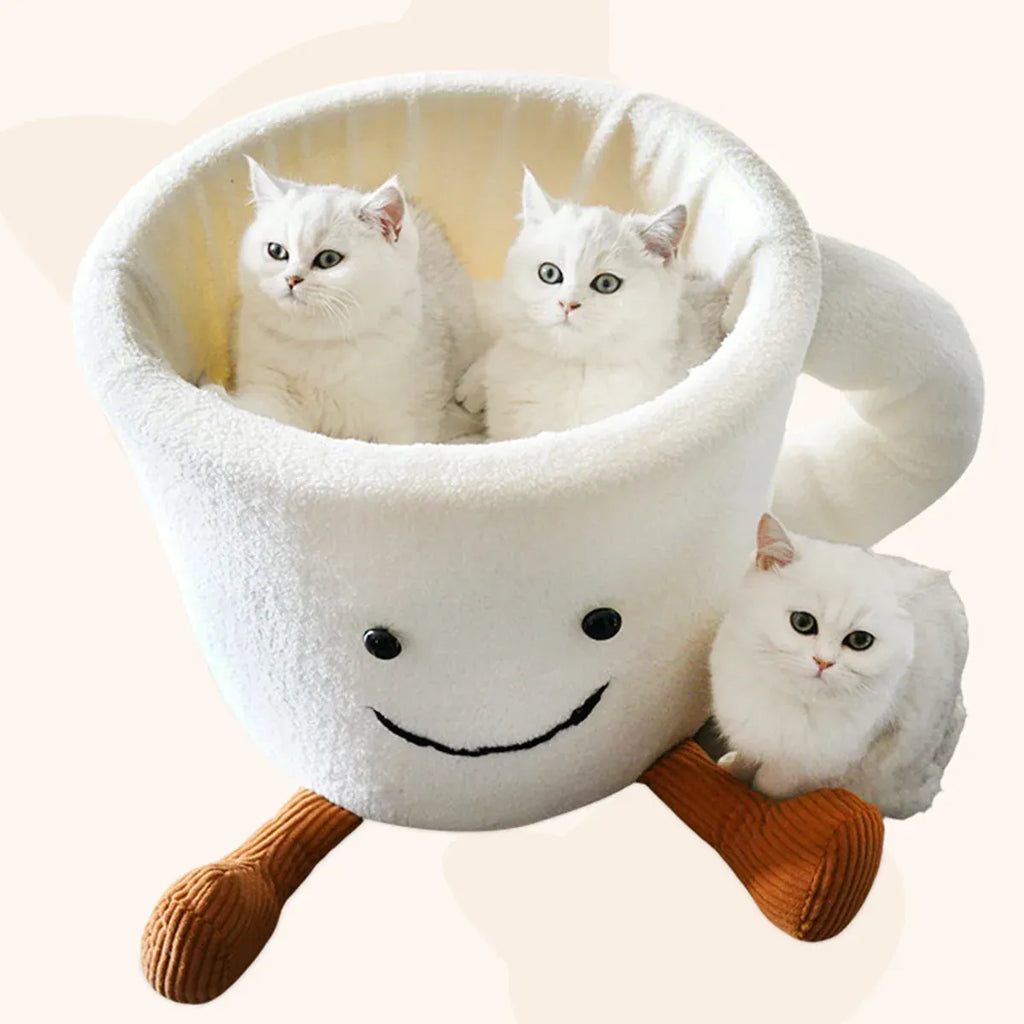 Cat Bed Coffee Cup Shape Cartoon Pet Bed Soft Nest Small Pets Sleeping Indoor
