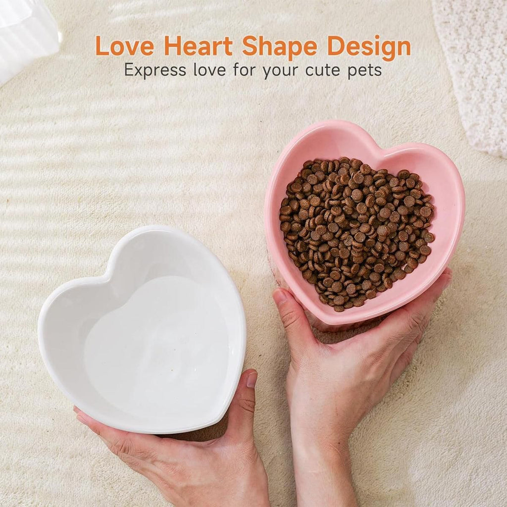 Love Shape Slanted Cat Bowl Ceramic Pet Bowl for Cats Food Water Feeding Dish - Green