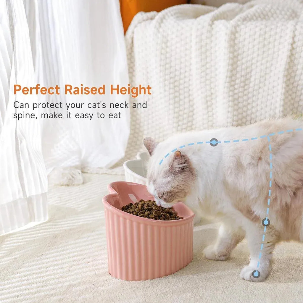 Love Shape Slanted Cat Bowl Ceramic Pet Bowl for Cats Food Water Feeding Dish - Green