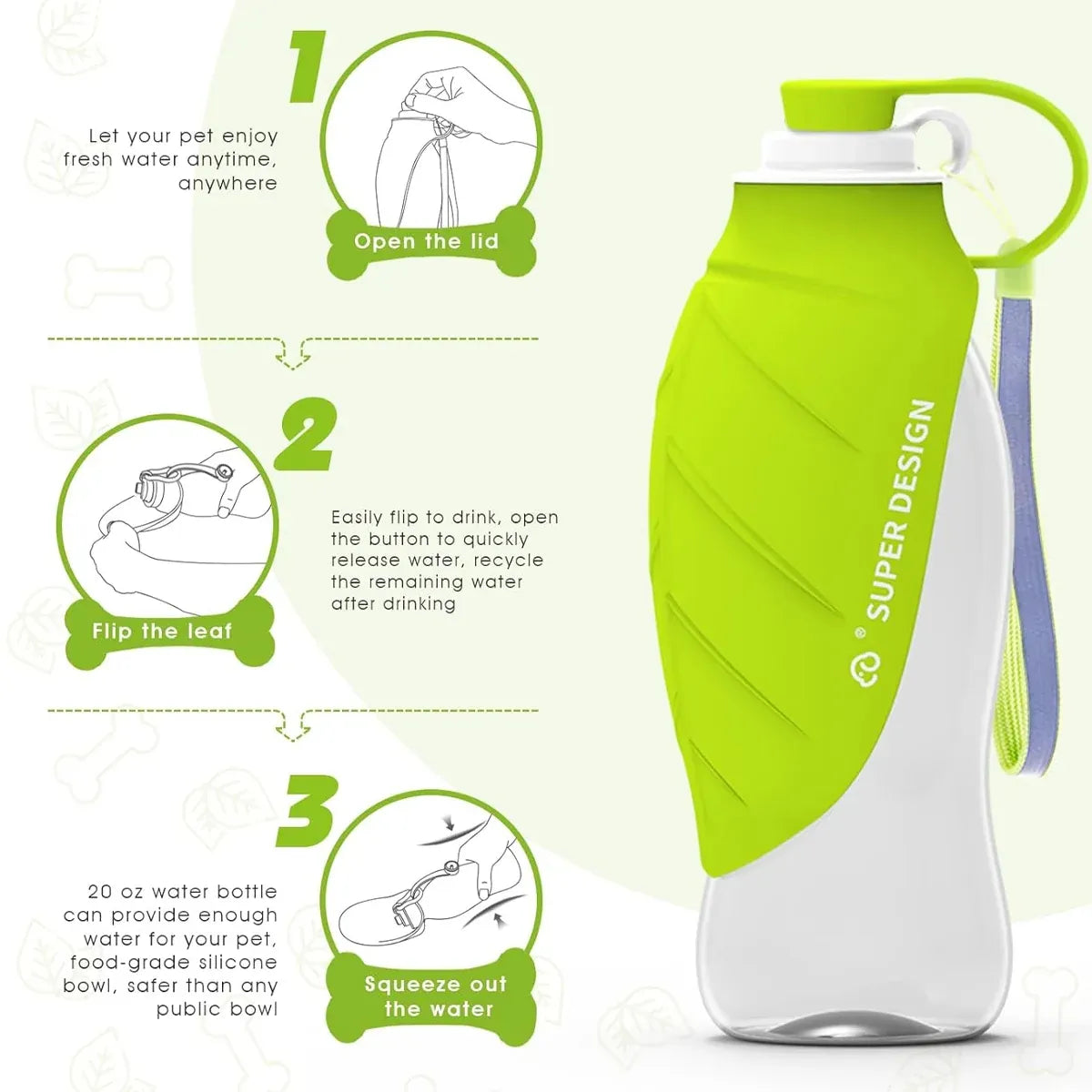 Pet Water Bottle 580ml Portable Outdoor Dog Cat Drinking Cup Travel Feeder