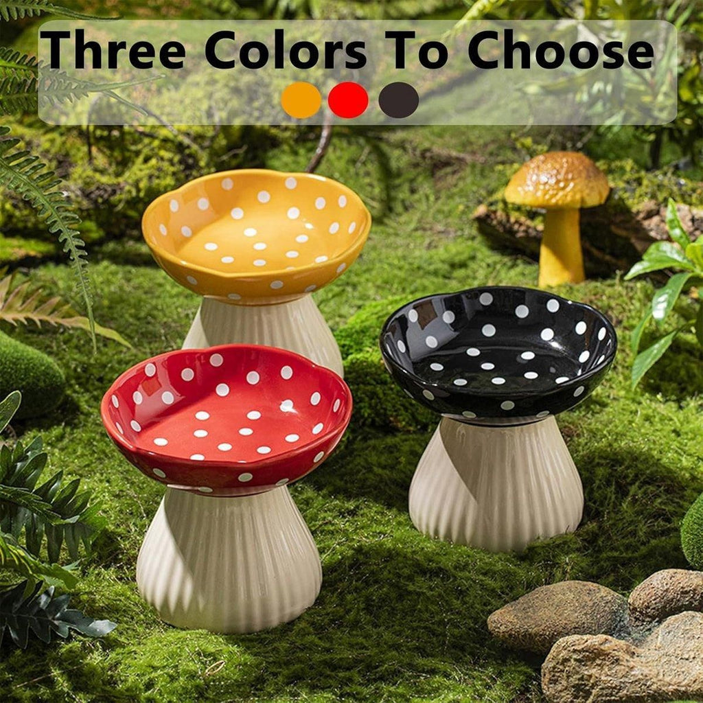 Pet Elevated Mushroom Bowl Ceramic Cat Dog Bowl Dish Food Feeder Raised Cat Bowl - Red