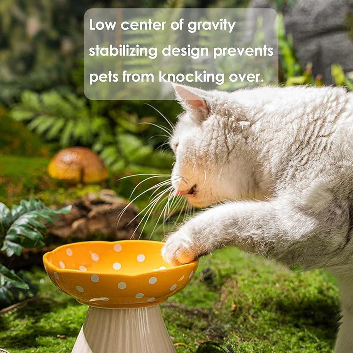 Pet Elevated Mushroom Bowl Ceramic Cat Dog Bowl Dish Food Feeder Raised Cat Bowl - Red