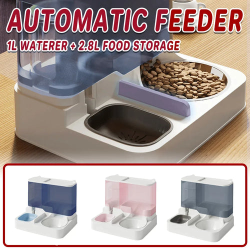 Automatic Cat Feeder Water Dispenser All in One Plastic Bowl for Cats and Dogs - Blue