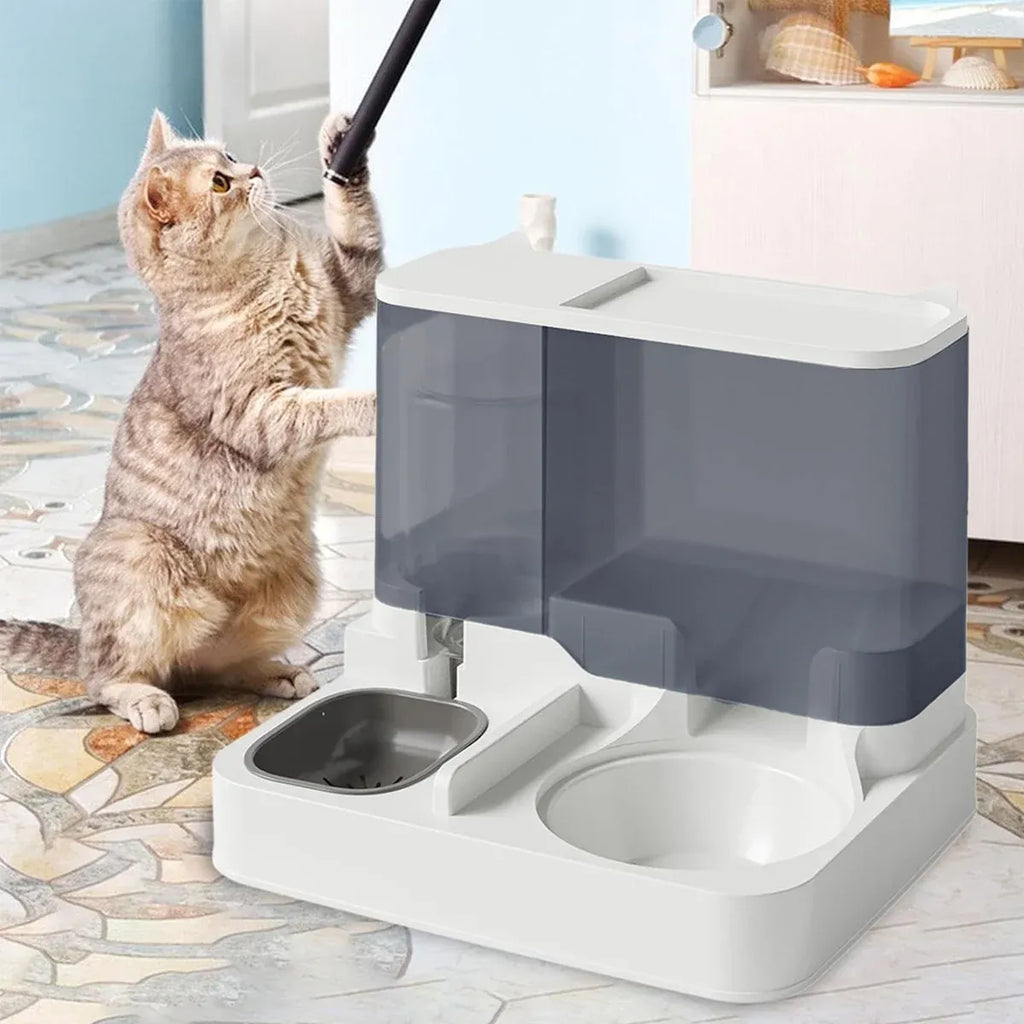 Automatic Cat Feeder Water Dispenser All in One Plastic Bowl for Cats and Dogs - Blue