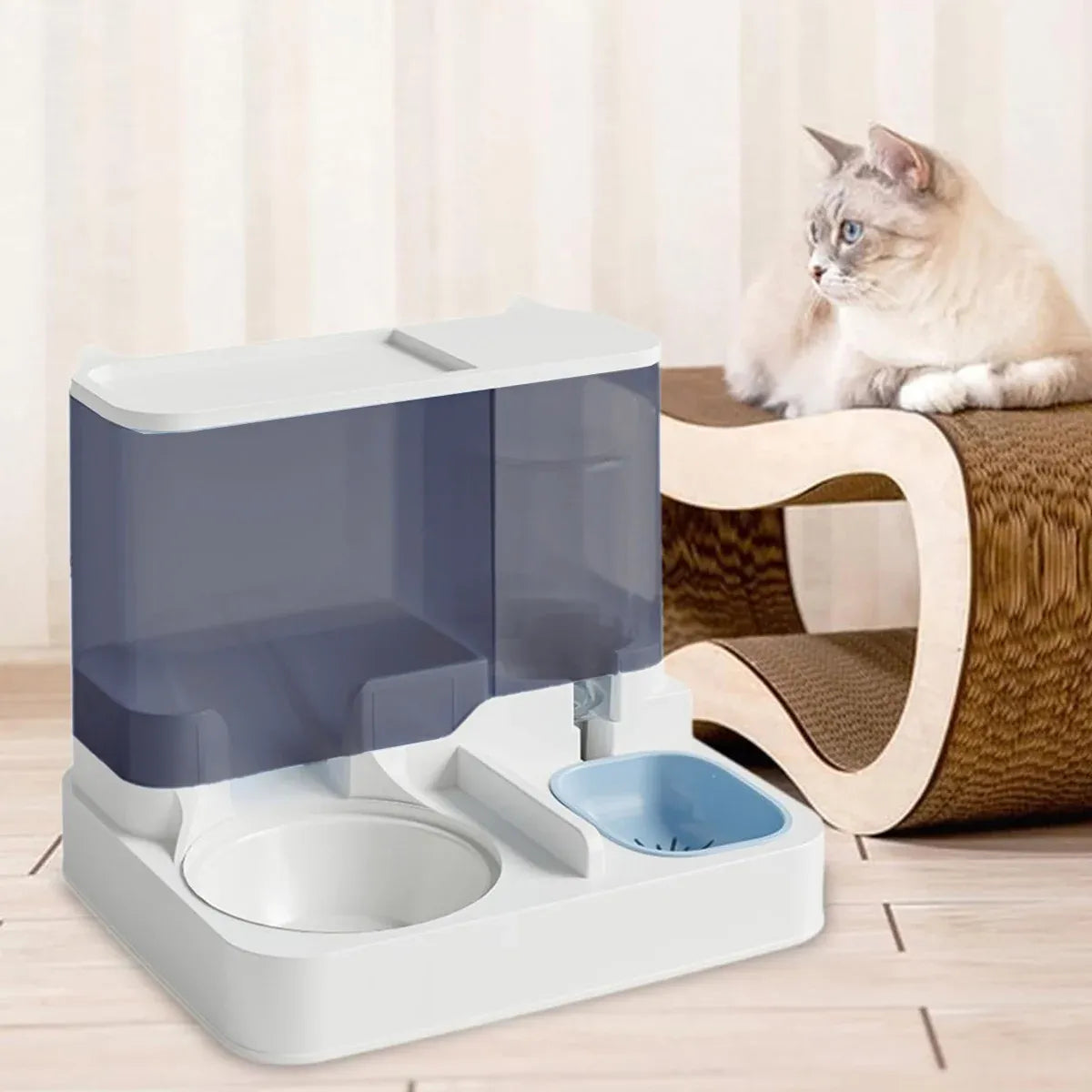 Automatic Cat Feeder Water Dispenser All in One Plastic Bowl for Cats and Dogs - Blue