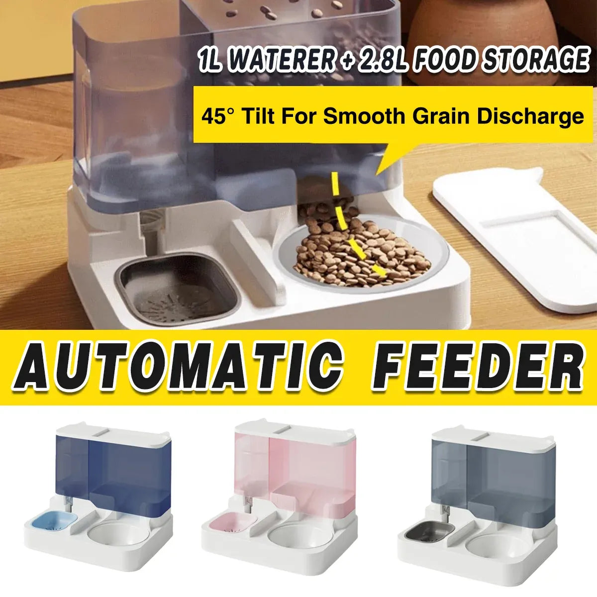 Automatic Cat Feeder Water Dispenser All in One Plastic Bowl for Cats and Dogs - Blue