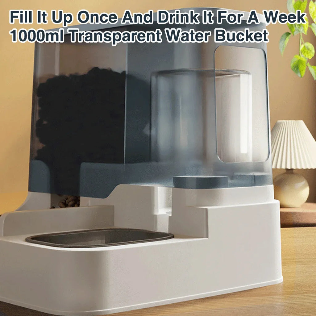 Automatic Cat Feeder Water Dispenser All in One Plastic Bowl for Cats and Dogs - Blue