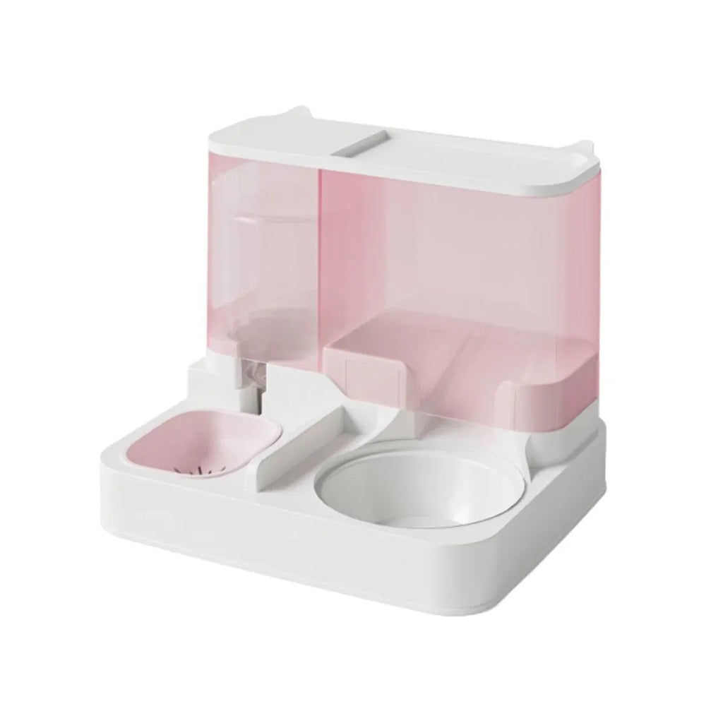 Automatic Cat Feeder Water Dispenser All in One Plastic Bowl for Cats and Dogs - Pink