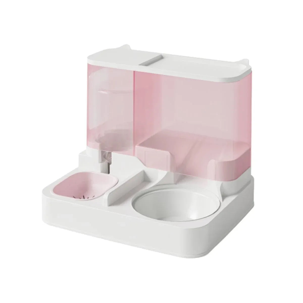 Automatic Cat Feeder Water Dispenser All in One Plastic Bowl for Cats and Dogs - Pink