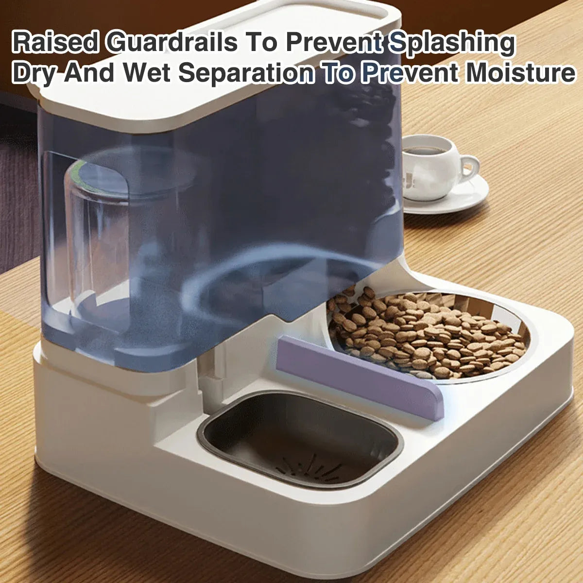 Automatic Cat Feeder Water Dispenser All in One Plastic Bowl for Cats and Dogs - Pink
