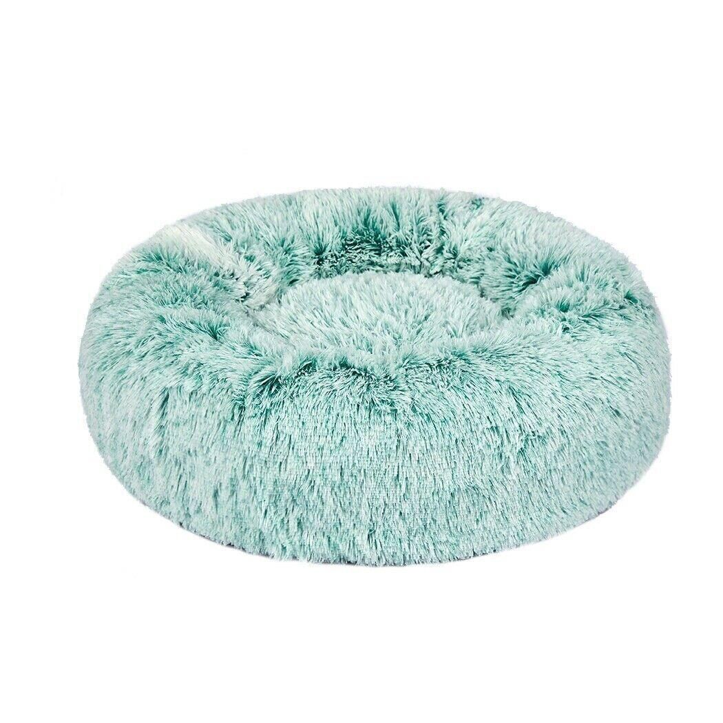 L-70CM Dog Cat Pet Calming Bed Washable ZIPPER Cover Warm Soft Plush Round Sleeping - Grey