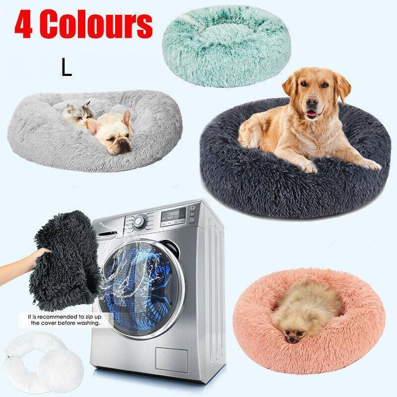 L-70CM Dog Cat Pet Calming Bed Washable ZIPPER Cover Warm Soft Plush Round Sleeping - Light Green