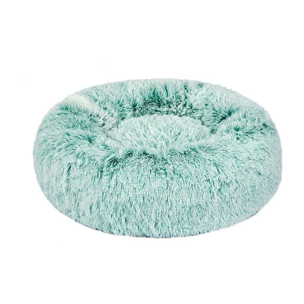 L-70CM Dog Cat Pet Calming Bed Washable ZIPPER Cover Warm Soft Plush Round Sleeping - Light Green