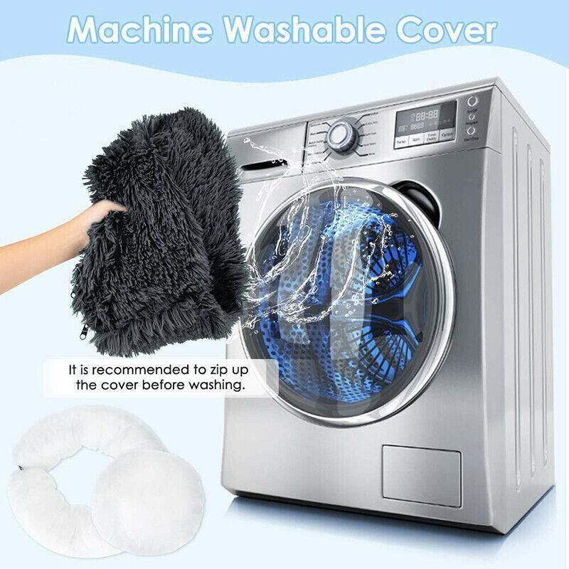 L-70CM Dog Cat Pet Calming Bed Washable ZIPPER Cover Warm Soft Plush Round Sleeping - Light Grey