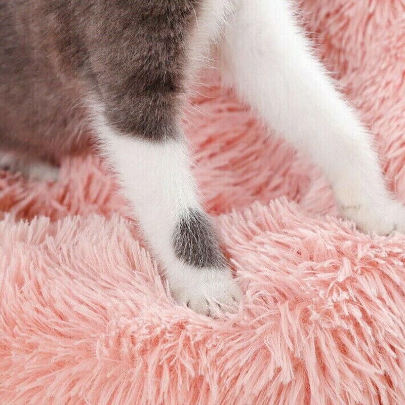 L-70CM Dog Cat Pet Calming Bed Washable ZIPPER Cover Warm Soft Plush Round Sleeping - Light Grey