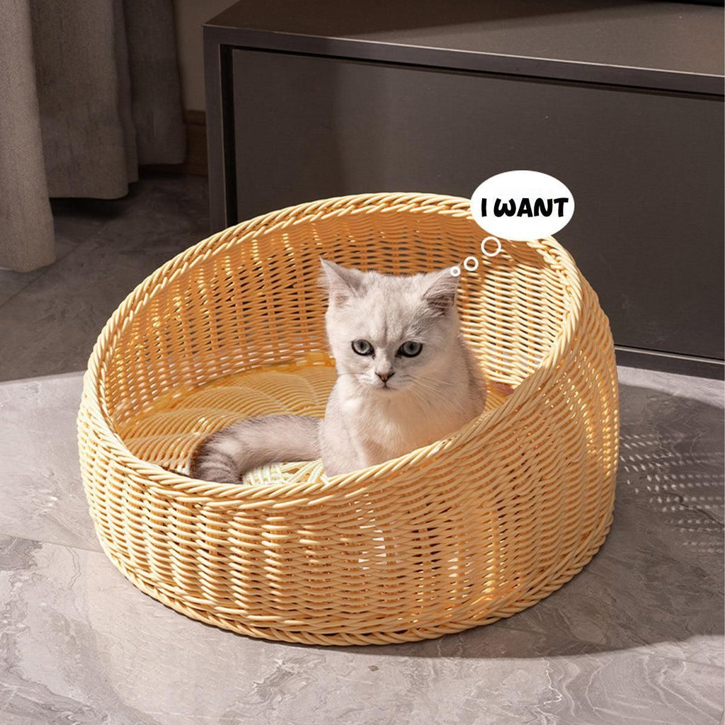 Rattan Cat Nest Four Seasons Open Cat House Summer Bed for Cats Pet Supplies - Green